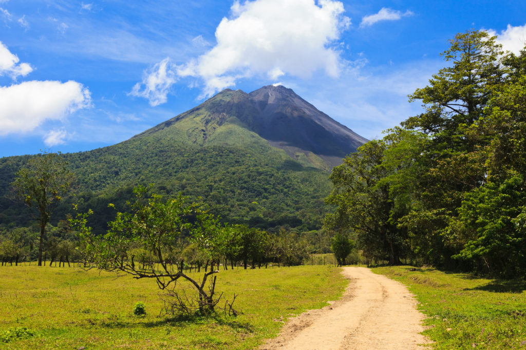 Dirt road leading to the Arenal Volcano in Costa Rica.