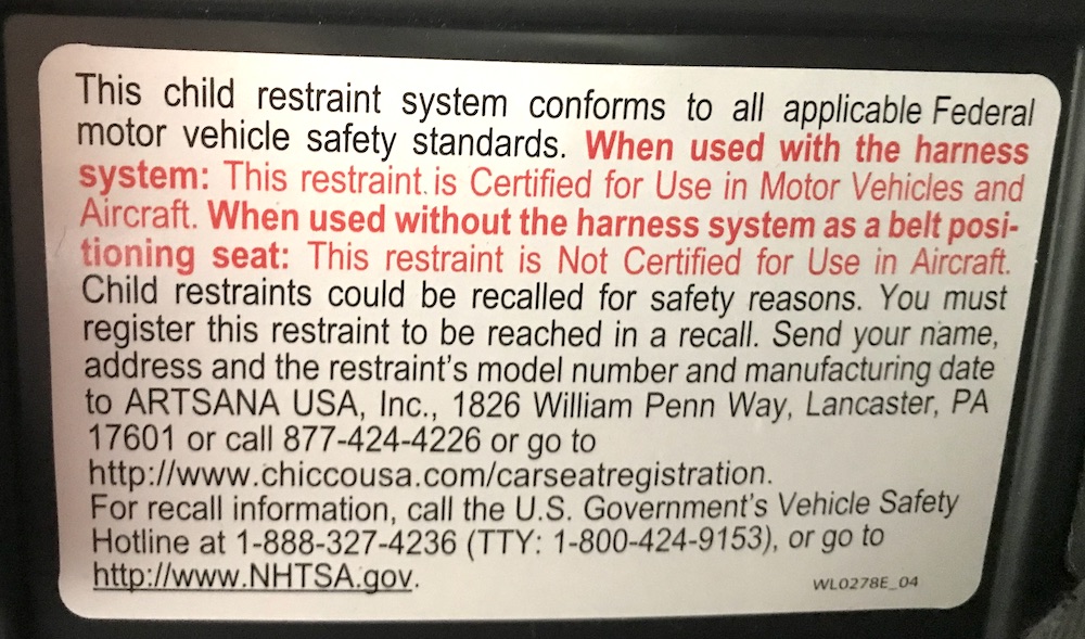 FAA approved car seat sticker